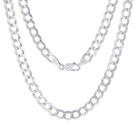 Nuragold 10k Real White Gold Solid Cuban Curb Link 7mm Chain Necklace (20"-30") Italian Jewelry for Men