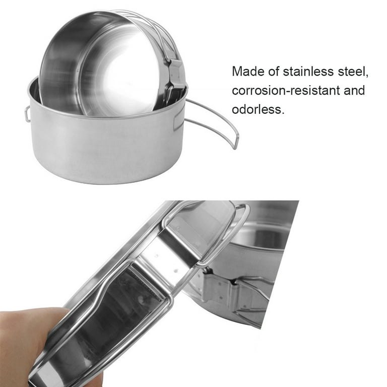 8pcs Outdoor Pan Set Stainless Steel Stacking Pots Hiking Pot Camping  Cookware Non-stick Picnic Cooking Bowl Pot Kit 