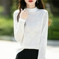 thumbnail image 4 of YueHuiYing Fashion Women's Casual Semi High Neck Solid Color Loose Base Knitted Autumn Winter Sweater, 4 of 5