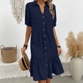 thumbnail image 4 of GUACER Mini Dress for Women Short Sleeve Button Down V Neck Collar Dress Casual Summer Ruffle Hem Loose Dresses, 4 of 6