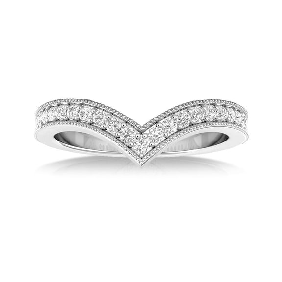 TimeLe$$ Classics Jewelry For Her - Natural Diamond V Shape Wedding Band in 14K White Gold, Ring Size-4.5