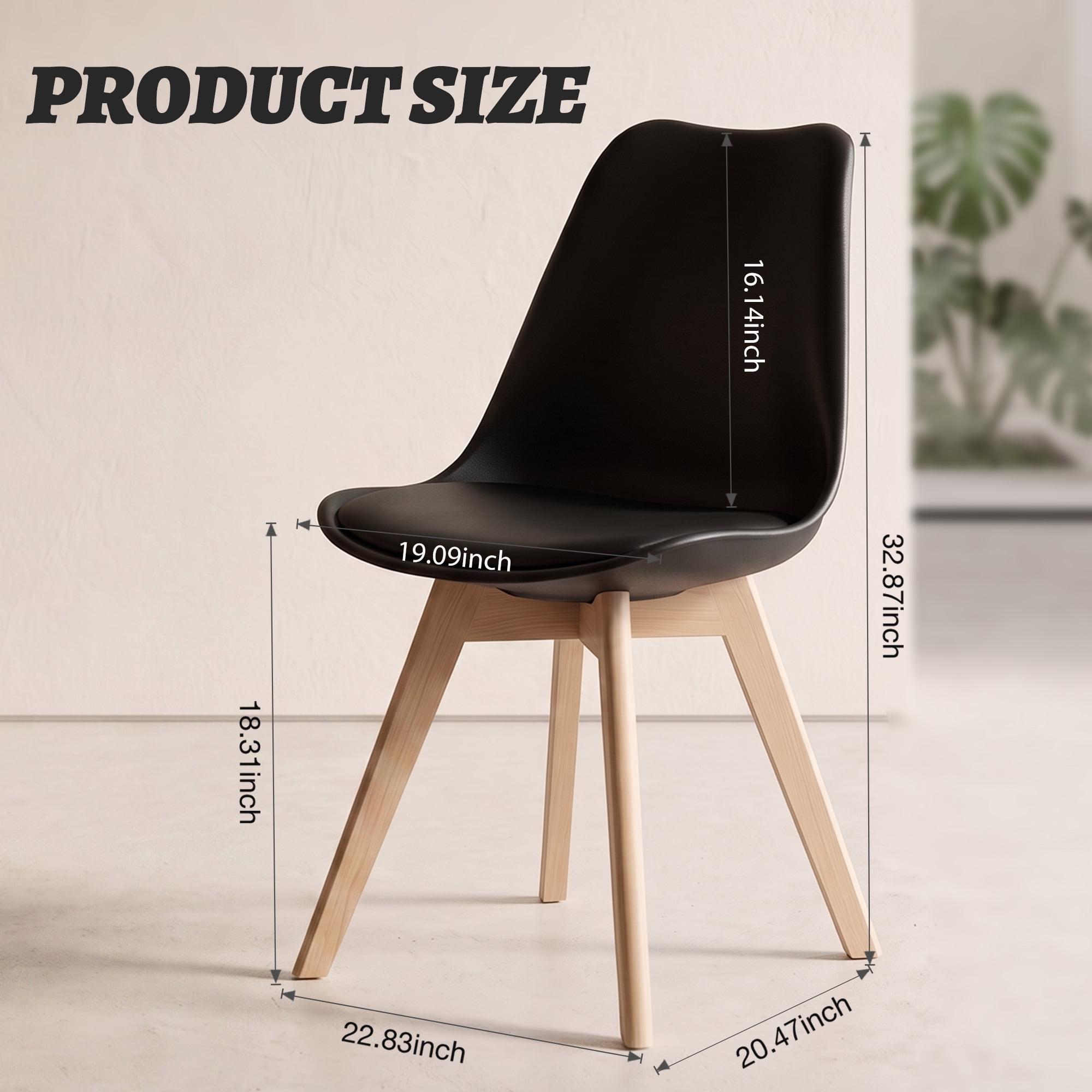 CONCETTA Set of 4 Dining Chairs with Padded Seats & Wooden Legs for Kitchen or Living Room, Black