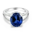 thumbnail image 2 of Gem Stone King 6.61 Cttw Blue Created Sapphire Ring for Women | 925 Sterling Silver | Oval 12X10MM | Gemstone September Birthstone | Available in Size 5, 6, 7, 8, 9, 2 of 4