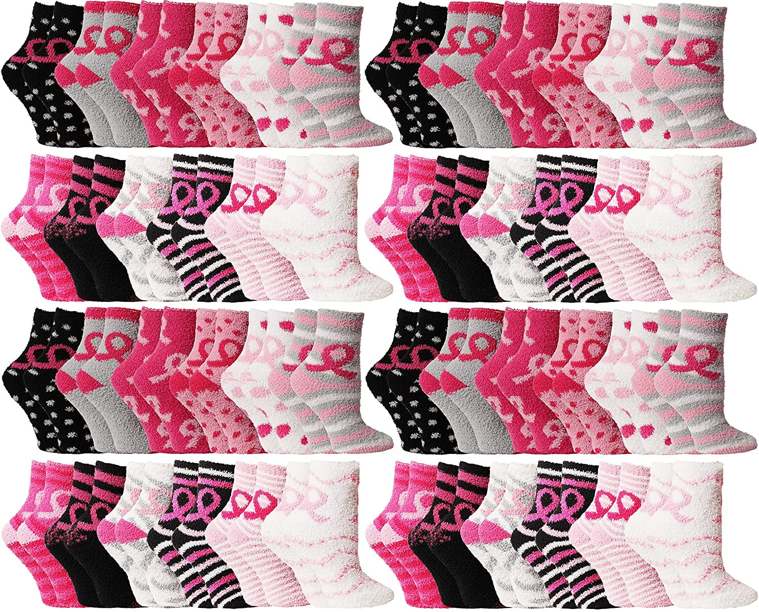 48 Pairs of Womens Fuzzy Socks in Bulk, Furry Soft Warm Cozy Sock Packs