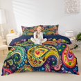 thumbnail image 2 of jejeloiu Colorful Paisley Duvet Cover Queen For Men Women,Bohemian Pattern Queen Bedding,Dark Multi,Navy Blue Reversible,3 Pieces,1 Duvet Cover and 2 Pillowcases, 2 of 6