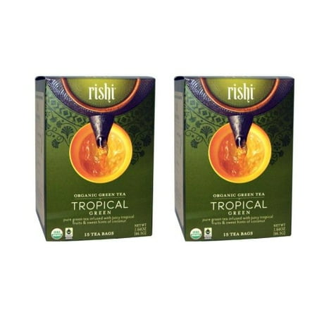 Rishi Tea Organic Tropical Green 15 Bags Pack Of 2