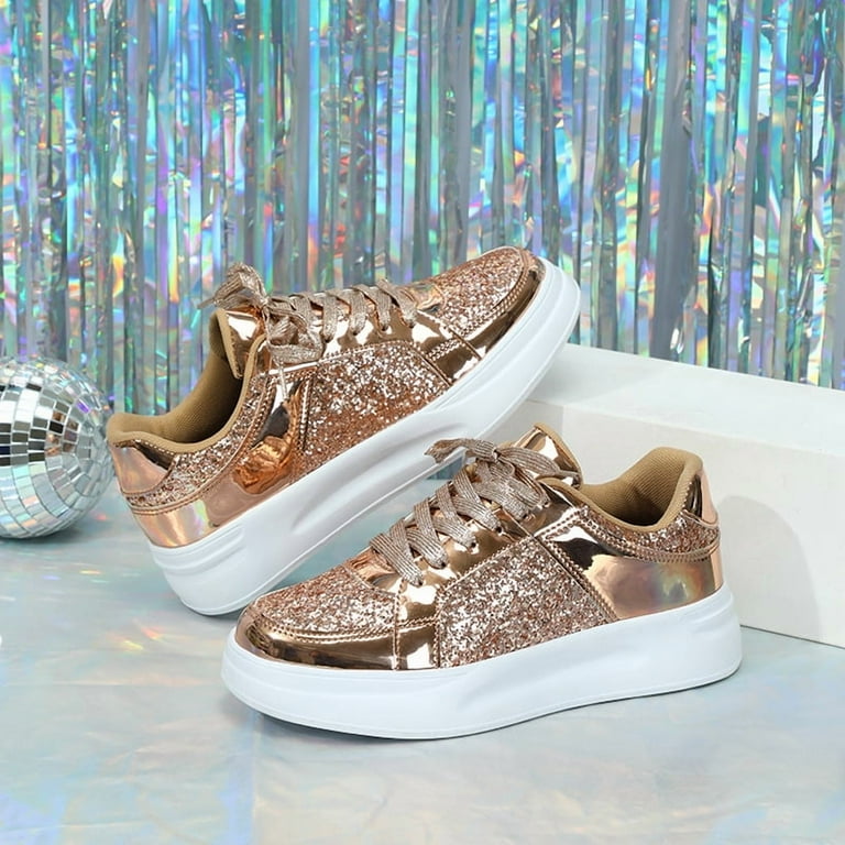 Panan Glitter Sneakers for Women Men Lace up Fashion Sneakers