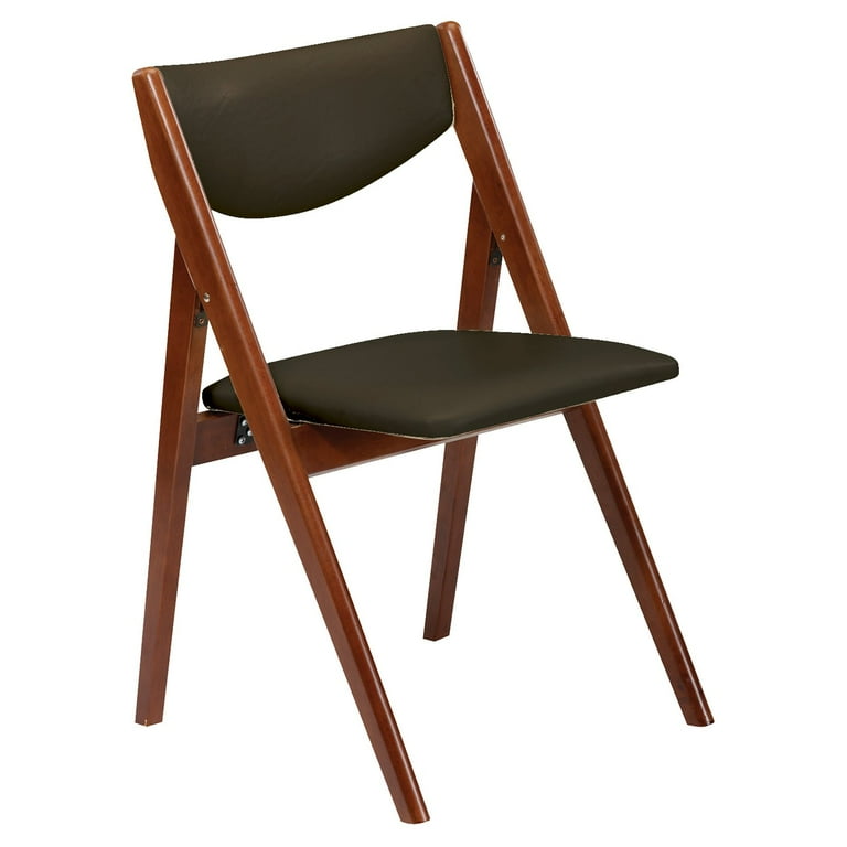 Stakmore Comfort Modern Off White Vinyl and Cherry Frame Folding Chair