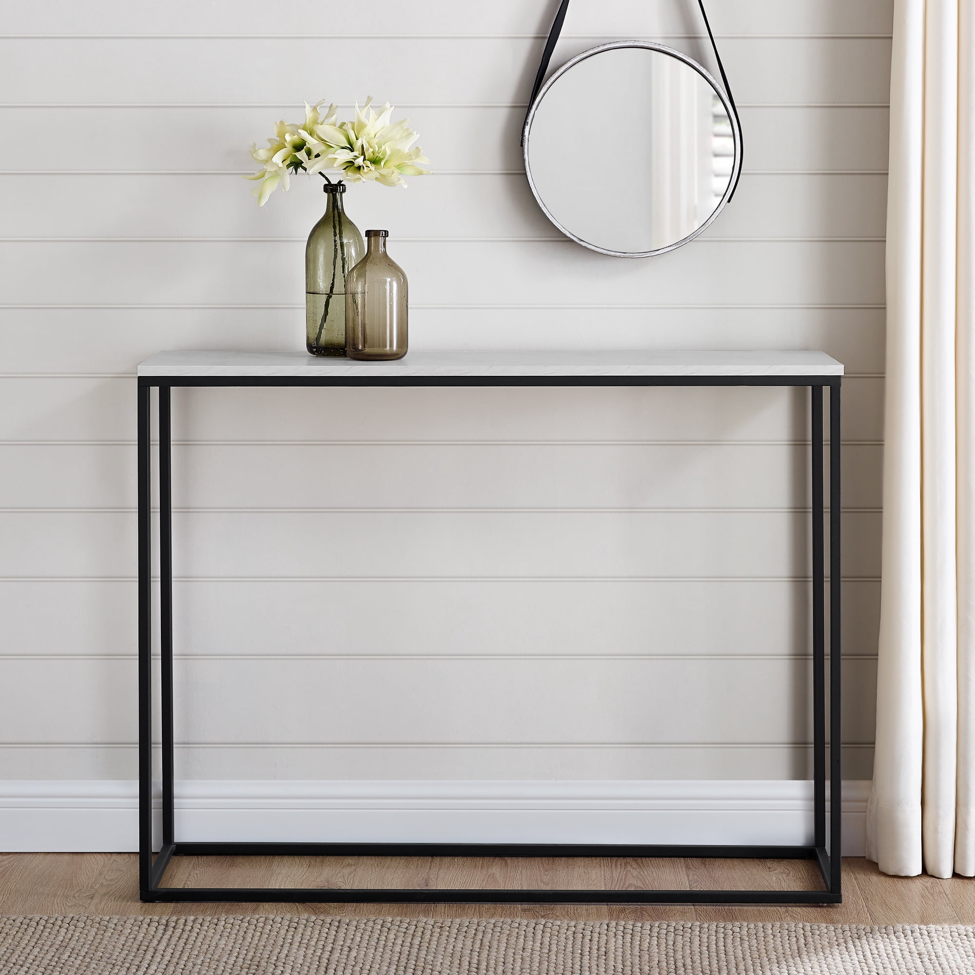 Walker Edison Modern Minimalist Rectangle Entryway Table, Faux White Marble