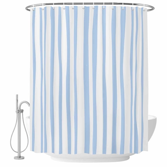 Blue Stripes Shower Curtain Set - Small 36" x 72" Washable Bathtub Curtain with 12 Hooks, Minimalist Geometric Vertical Striped Waterproof Fabric Stall Shower Curtains for Bathroom/Bathtub Décor