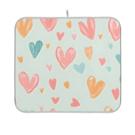 

Love Colorful Hearts Chalk Painting Dish Drying Mat Absorption Pad Kitchen Drainer for Counter Dinning Table 16 x 18