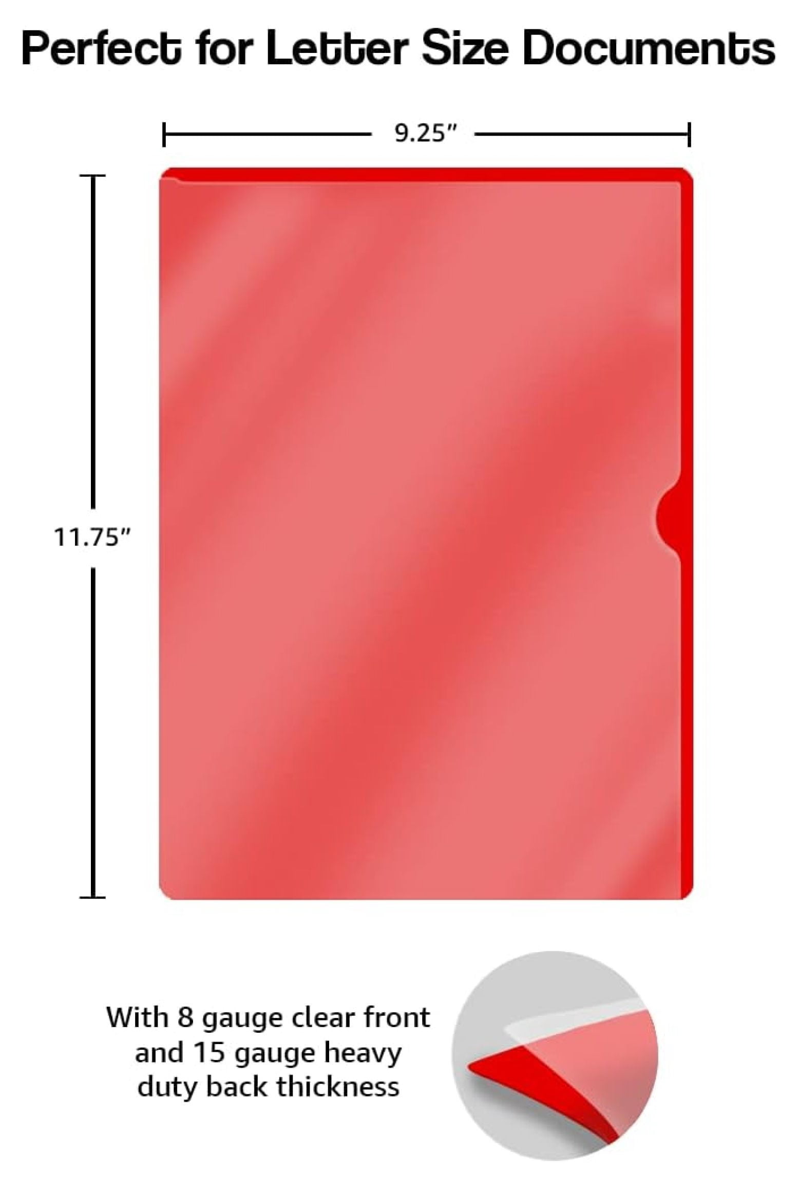 Red Vinyl Folders - Heavy Duty Plastic Folders with Pockets - Letter Size L-Type Document Organizer for Office, Medical, Home - Pack of 50