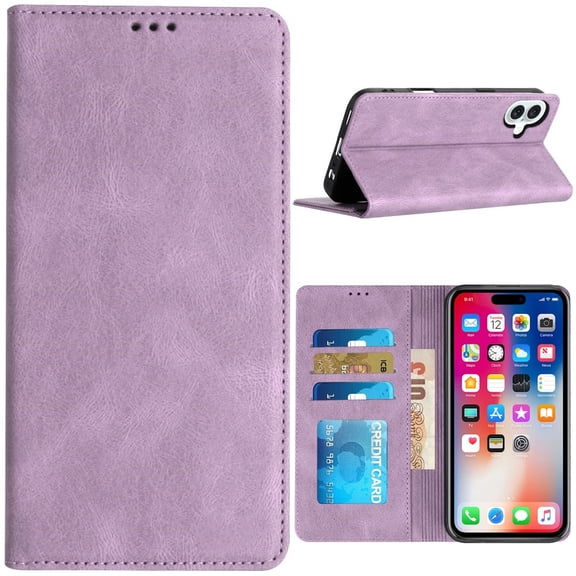 Leather Folio Wallet Case for iPhone 17 - Purple