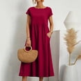 thumbnail image 2 of Laqbezok Women's Cotton Linen Blend Midi Dress, Short Sleeve Empire Waist Casual Sundress, A-Line Flowy Summer Gown with Pockets, 2 of 5