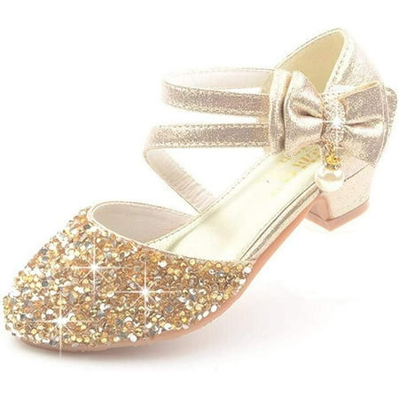 Little Kids Girls Dress Shoes Mary Jane Wedding Party Shoes Glitter Bridesmaids Princess Heels Sandals(Toddler/Little Kid)