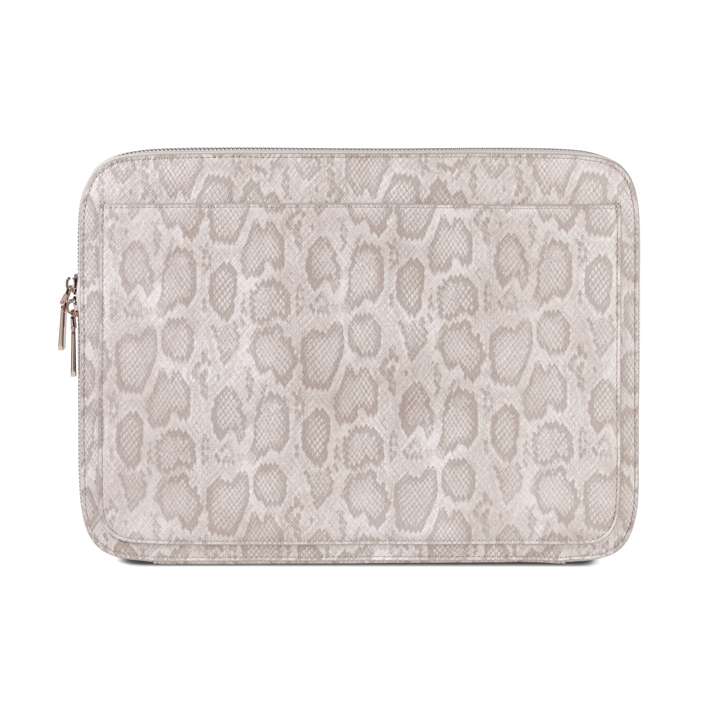 Daisy Rose Protective Laptop Sleeve Case for 13 Inch Laptop with Slip Pocket - Luxury PU Vegan Leather Shock Absorbant Hard Case for Work and School - Cream Snake