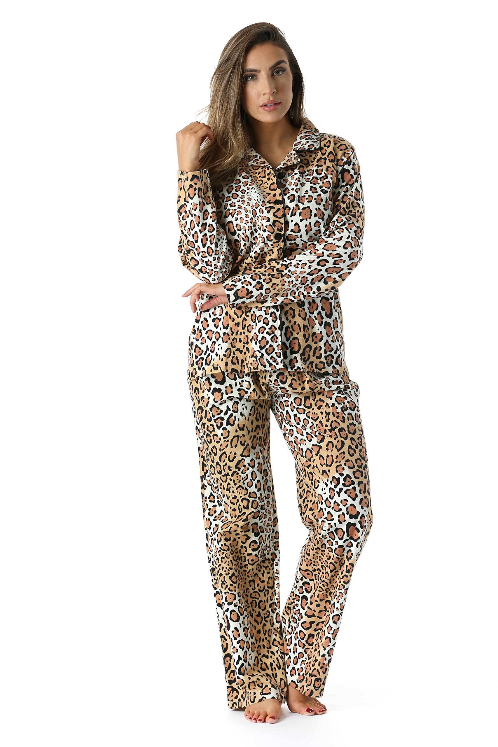 #followme Printed Flannel Button Front PJ Pant Set (Leopard, Small ...