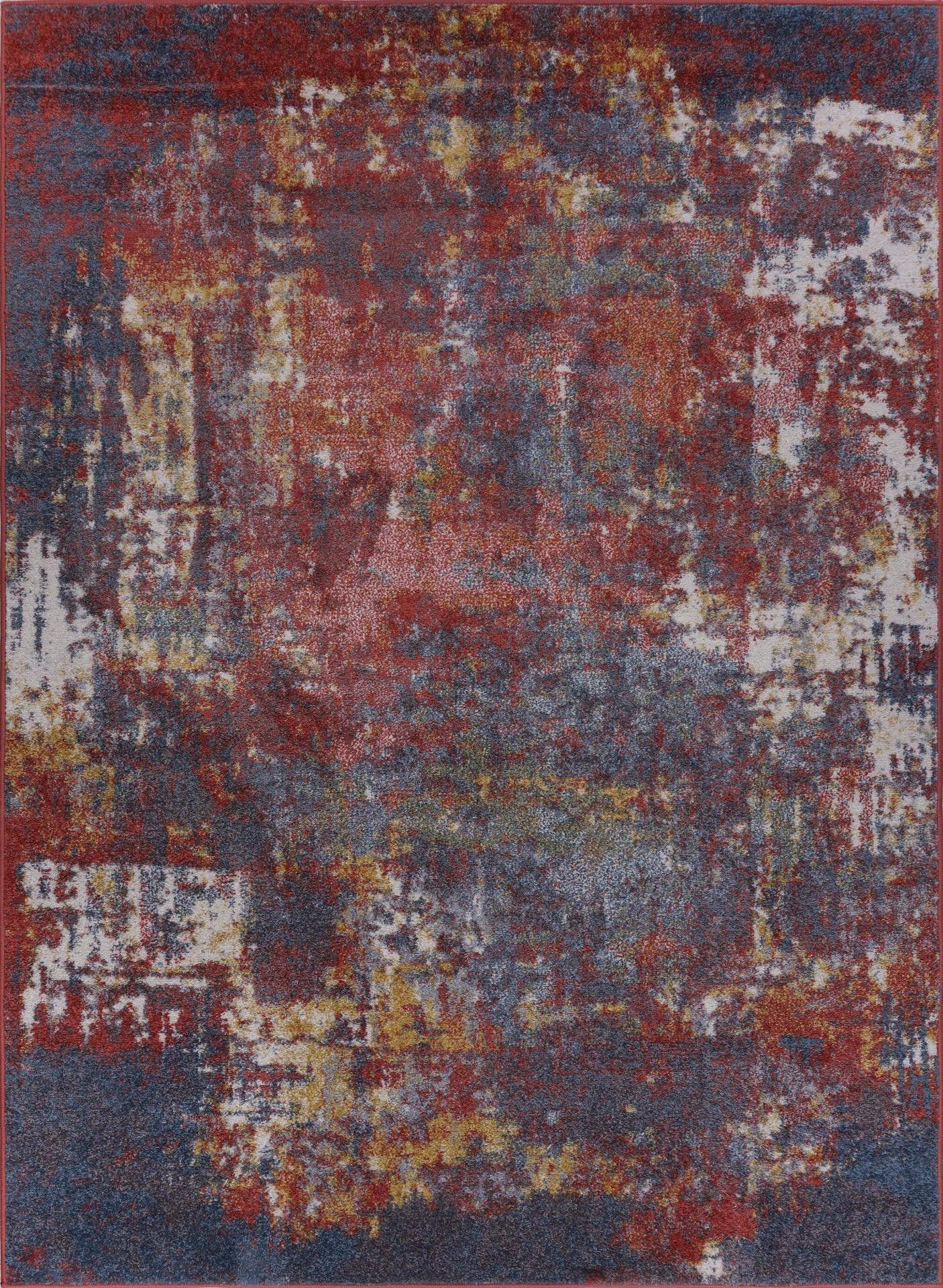 Ladole Rugs Madrid Blue Dark Red Terra Abstract Indoor Runner Rug