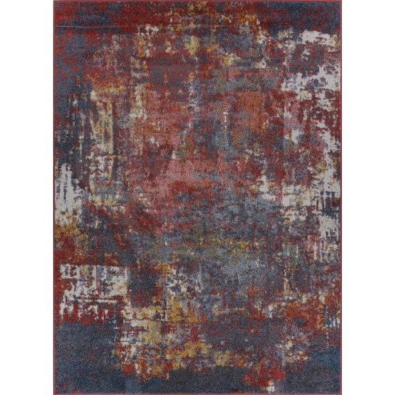 Ladole Rugs Madrid Blue Dark Red Terra Abstract Indoor Area Rug Carpet, 4x5 (3'11" x 5'3", 120cm x 160cm)
