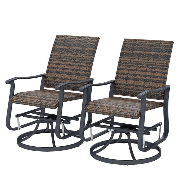 Rattan Glider Chairs Set of 2, Outdoor Swivel Patio Chairs, Steel Frame, High Back, Brown