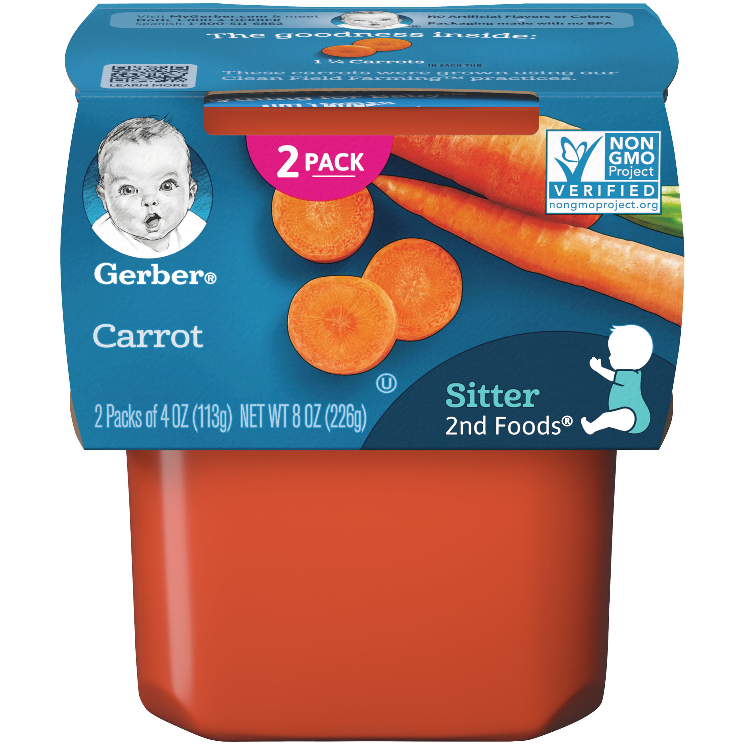 2 Pack Gerber Stage 2 Carrot Baby Food 1 Tub