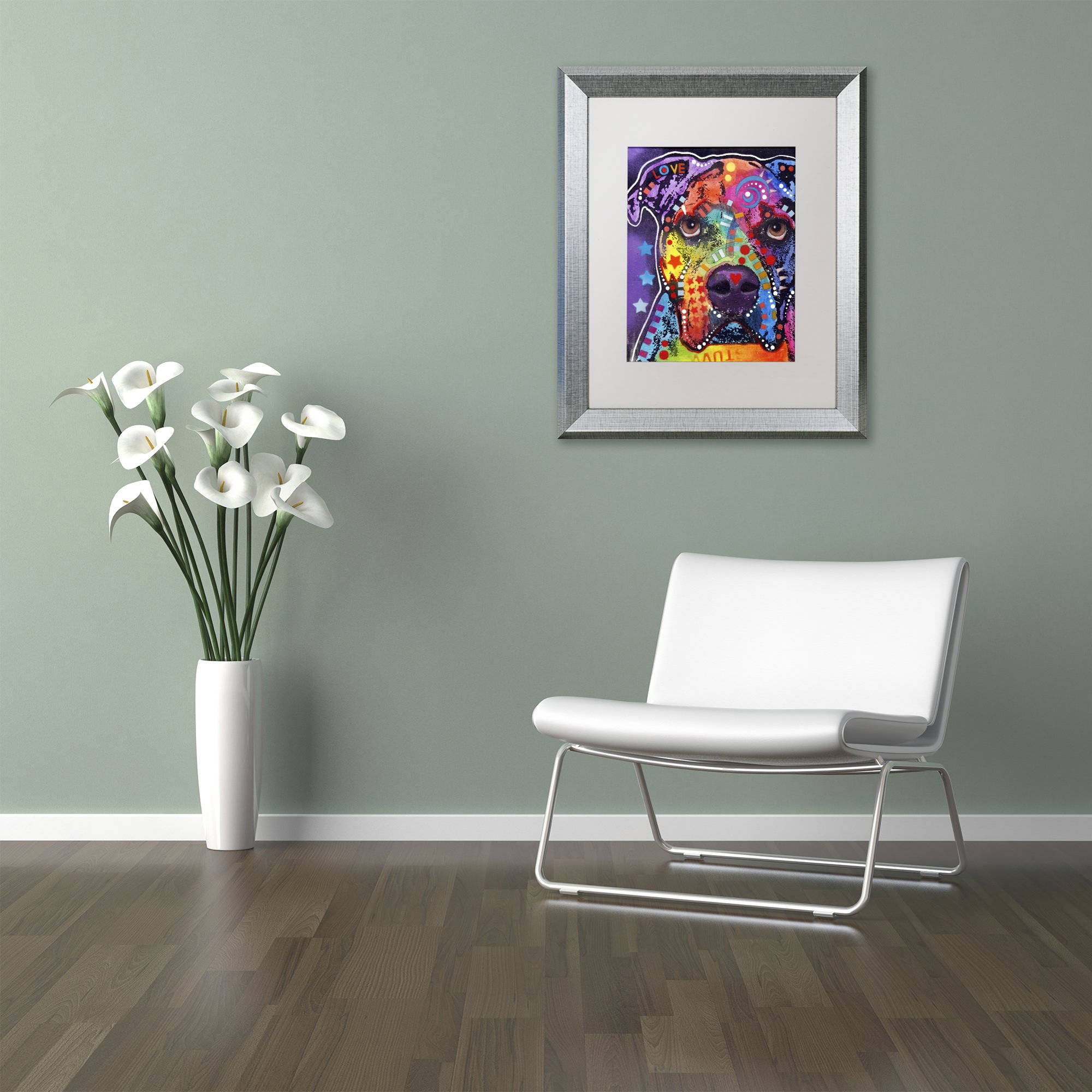 Trademark Fine Art "American Bulldog 121609" Canvas Art by Dean Russo, White Matte, Silver Frame