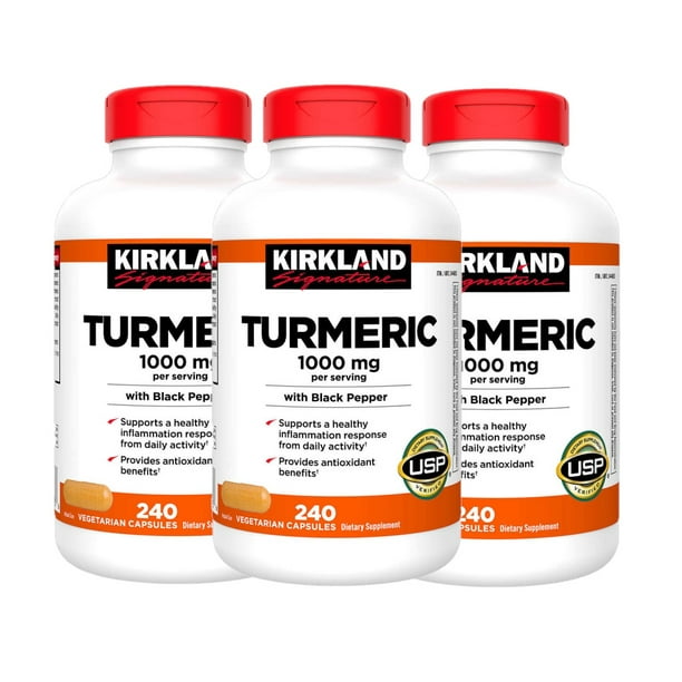 3 Pack Kirkland Signature Turmeric 1000 mg., 240 Capsules