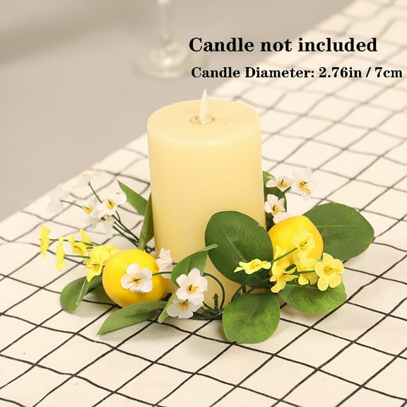 Candle Rings Small Wreath, Simulation Lemon Mini Green Leaves Wreath 7 Inch Wreaths Pillar Candleholders Table Decor Centerpieces for Tables Wedding Home Tabletop Decoration