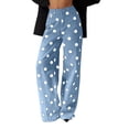 thumbnail image 2 of Women's Polka Dot Wide Leg Jeans High Waisted Straight Denim Pants Casual Loose Fit Vintage Y2K Fashion Novelty Trousers with Pockets for Daily Streetwear, 2 of 8