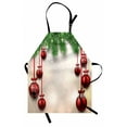 thumbnail image 1 of Christmas Apron Xmas Traditional Winter Season Theme Fir Twigs and Vibrant Balls Graphic Print, Unisex Kitchen Bib Apron with Adjustable Neck for Cooking Baking Gardening, Green Red, by Ambesonne, 1 of 3