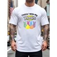 thumbnail image 1 of Men's Easter Rabbit Pattern T-shirt -100% cotton, casual round neck, short sleeved, cool design with my friends, black with colored rabbit ears, 1 of 5