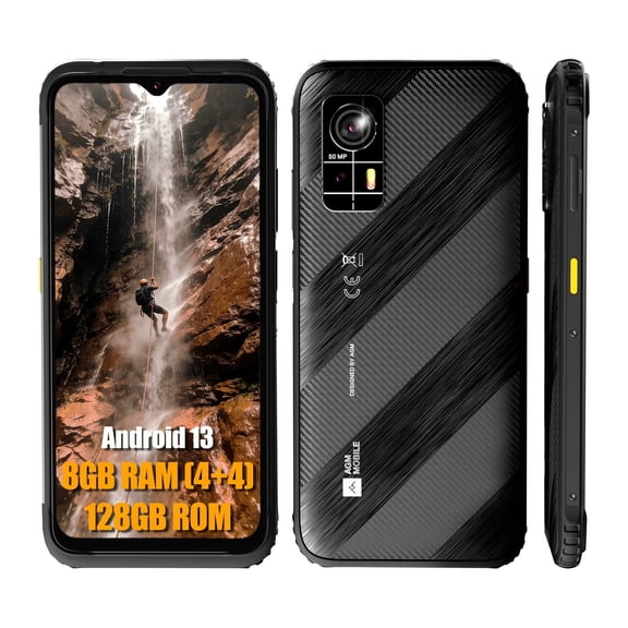 AGM H6 Lite Rugged unlocked cell phones, Ultra-Thin 10.75mm, Rugged Smartphone, 8GB RAM (4 4) 128GB ROM, Android 13 T-mobile Phone, 6.56-inch 90Hz Display, IP68/IP69K, 4G Double SIM/NFC/GPS