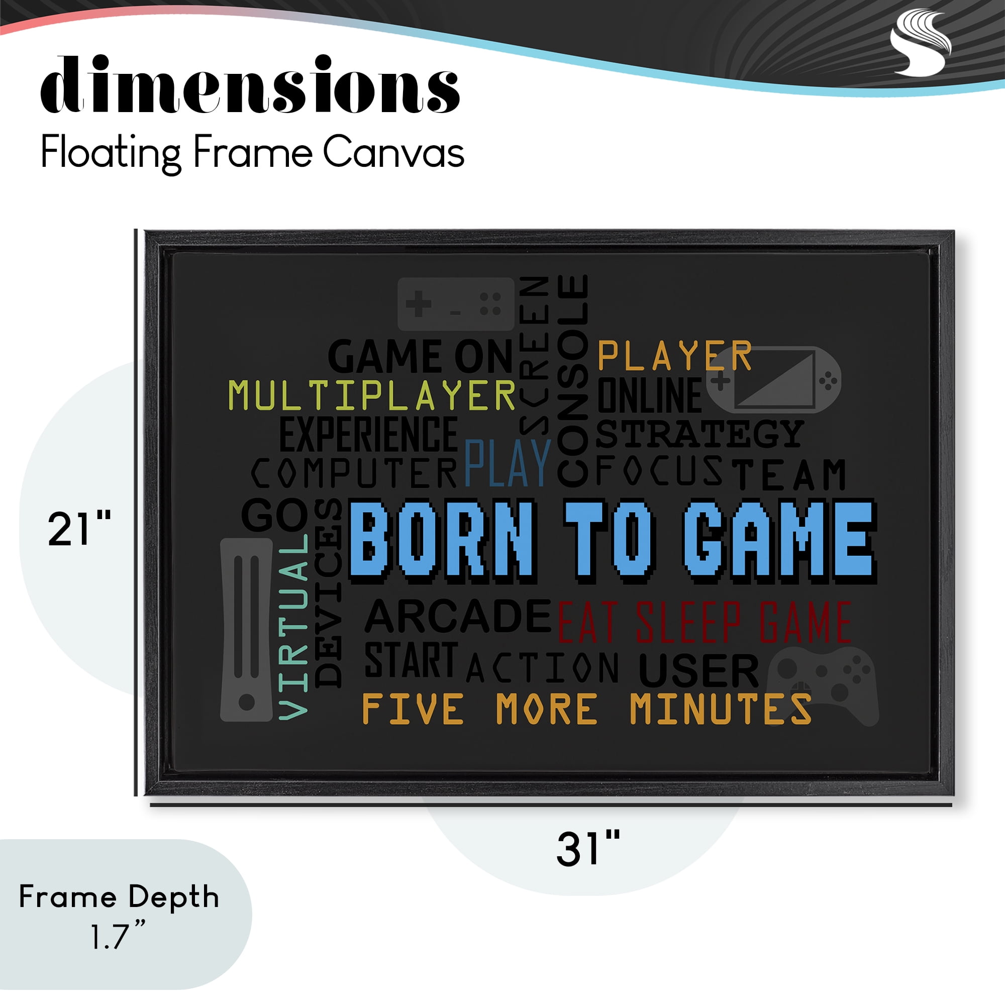 Stupell Industries Born To Game Arcade Black Framed Floater Canvas Wall Art, design by Kim Allen