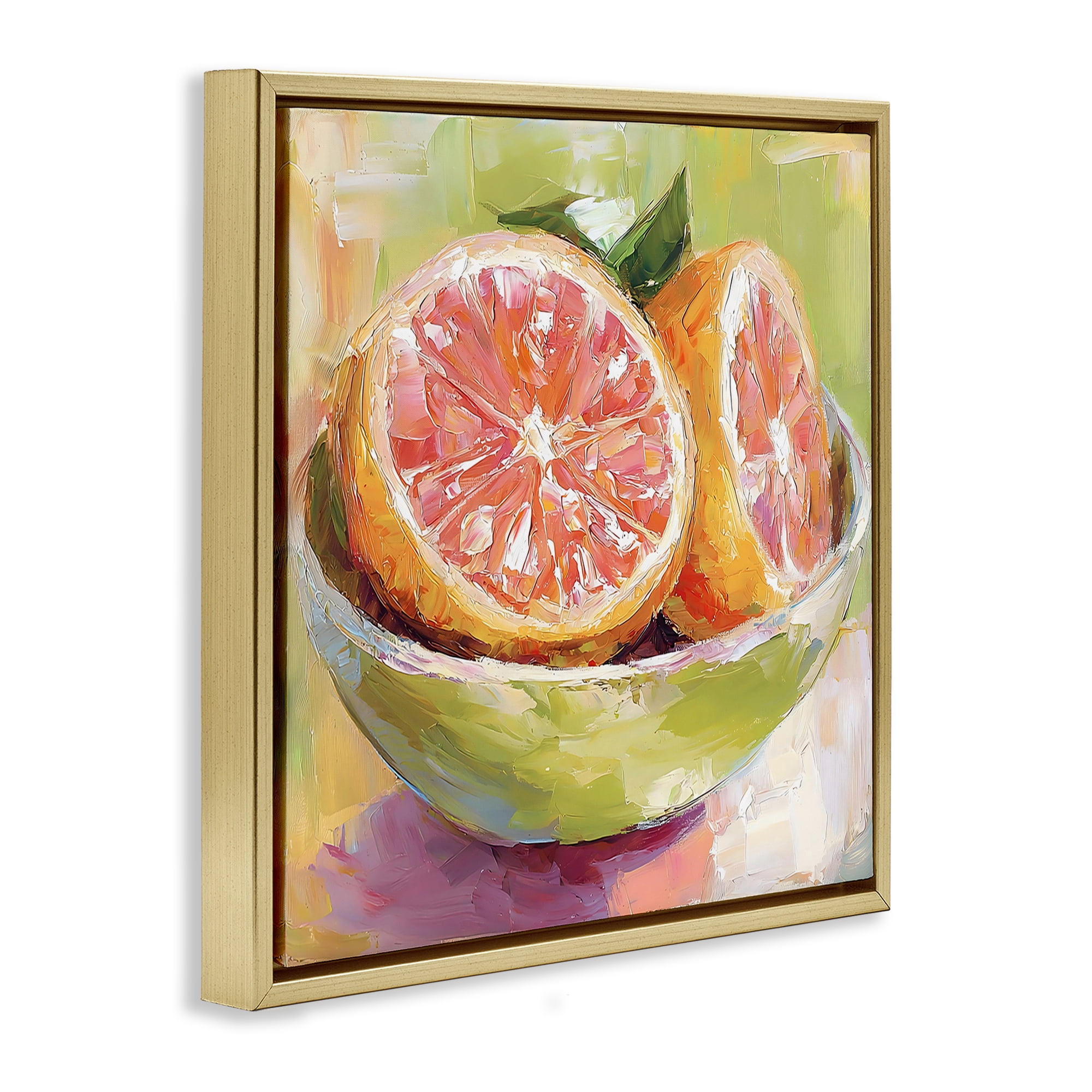 Stupell Industries Sliced Grapefruit in Bowl Gold Framed Floater Canvas Wall Art, design by Riley B