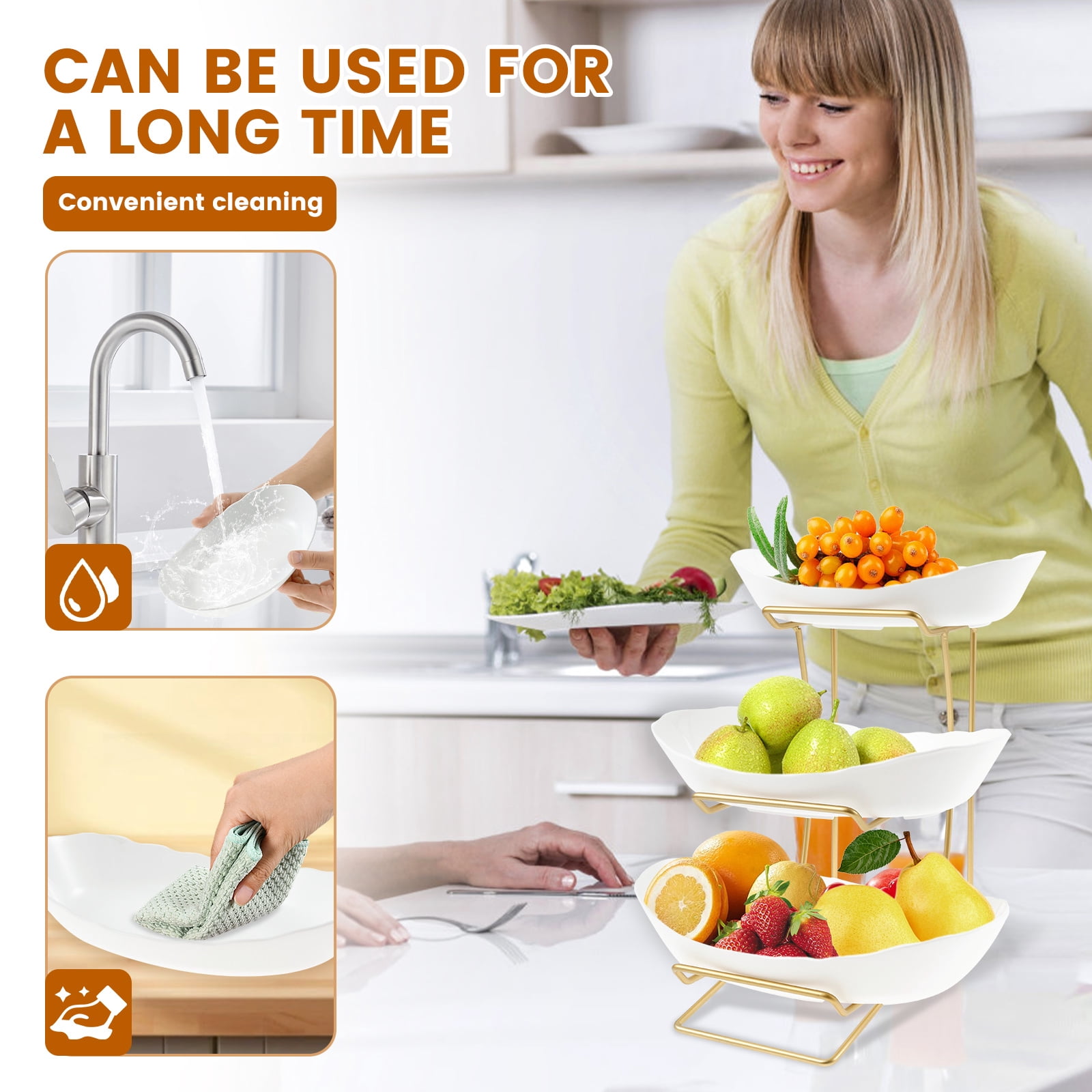Fruit Bowl Basket Plastic Easy Install 3 Tier Fruit Basket For Kitchen Counter Stand Stable Holder Rack Space Saving
