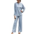 thumbnail image 1 of Pijama de 2 piezas azul claro XL, de manga larga, cuello redondo, color puro, suave y cómodo para el hogar, conjunto de descanso para otoño e invierno, 1 of 6