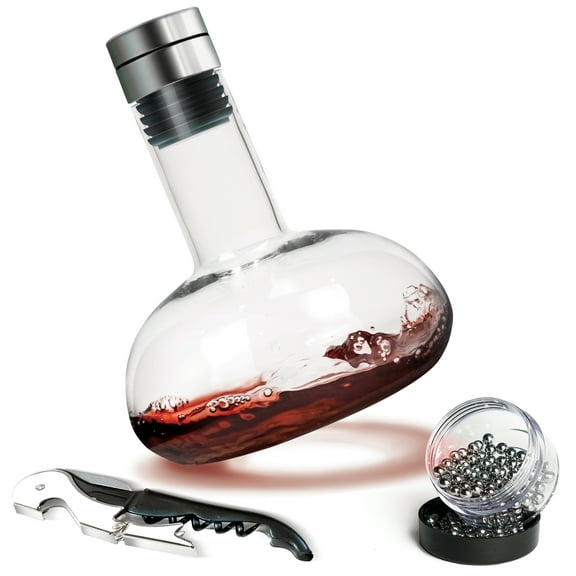 Modern Innovations Red Wine Decanter with Aerator Lid, Best Wine Decanter Gift Kit for Wine Lovers, Double Decanter Set for Wine, Wine Breather Carafe Decanter, Aerating Decanter, Glass Wine Saver
