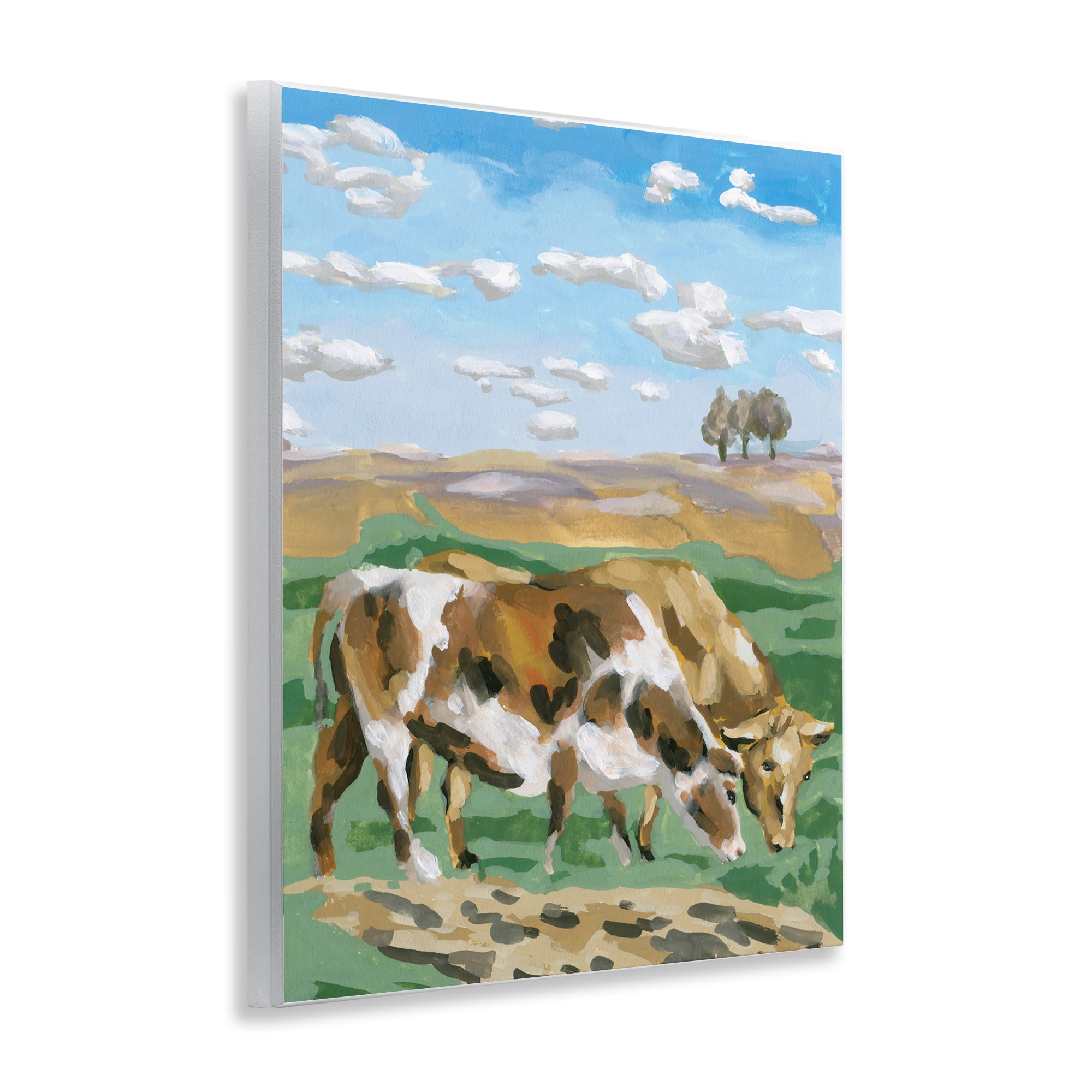 Stupell Industries Cattle Pair in Farmland Animals Painting Unframed Art Print Wall Art, 11 x 14