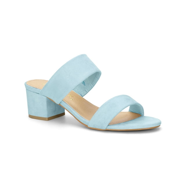 BLISSFUL STEP Sandales à Talon pour Femmes à Deux Brides, Talon Moyen Épais, Bleu Ciel, 6