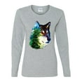 thumbnail image 2 of Earth Wolf Trees Mountains Nature Animal Lover Womens Graphic Long Sleeve T-Shirt, Heather Grey, 2XL, 2 of 3