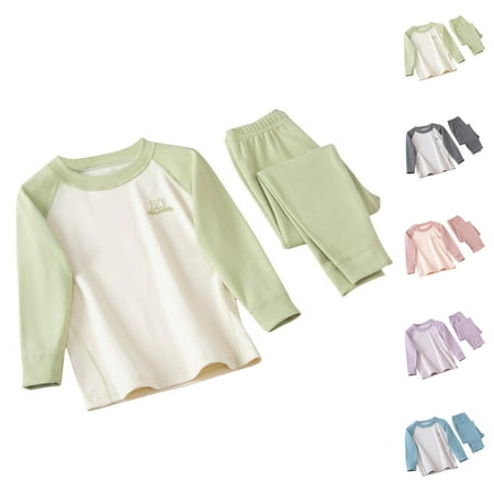 

Qingpeng Clearance Toddler Baby Boys Girls Pajama Set Kids Solid Color Long Sleeve Crewneck Pullover Tops & Pjs Pants Set Fall Winter Sleepwear Clothes Outfit