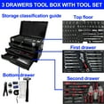 thumbnail image 2 of Aukfa 439-Piece Mechanics Tool Set, 3 Drawer Tool Organizer Metal Box w/ Tool Kit for Home, Auto Repair, Black, 2 of 11