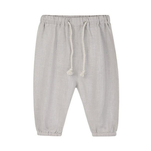 Odeerbi 1-10 Años Niños Niñas Verano Lino Pantalones Casual Elástico Cintura Transpirable Cropped Pantalones