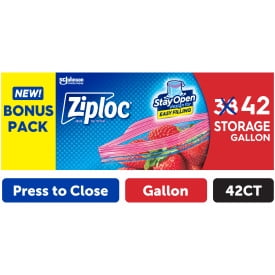Ziploc® Brand Storage Bags with Stay Open Design, Gallon, 42 Count
