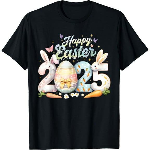 Happy Easter 2025 Bunny Rabbit Face Easter Day Women Girls T-Shirt men and women can wear, black, white, gifts