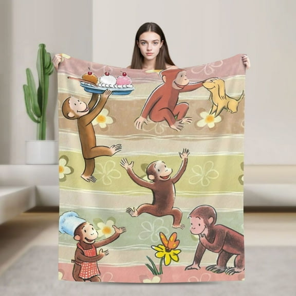 Cozy Warm Plush Throw Curious George Fluffy Blanket for Bed Couch Living Room 60"x50"