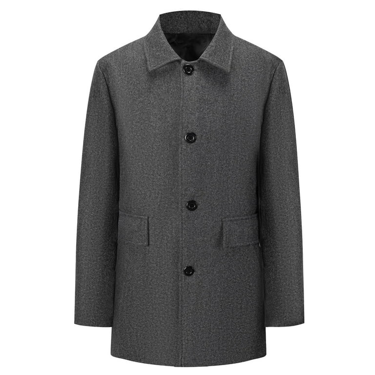 Mens Trench Coat Slim Fit Notched Collar Jacket Fall Winter Wool