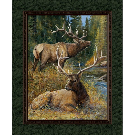 Lazy Afternoon Elk 45" Cotton Wall Hanging Panel Fabric