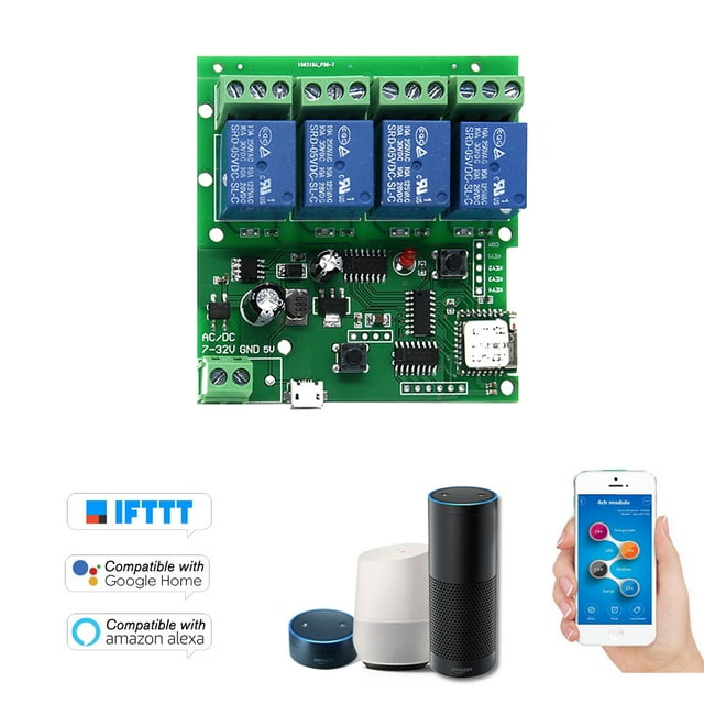 eWeLink Smart Remote Control Wireless Switch Universal Module 4ch DC 5V 12V 32V Wifi Switch Timer Phone APP Remote Control Support Home Voice Control for Smart Home