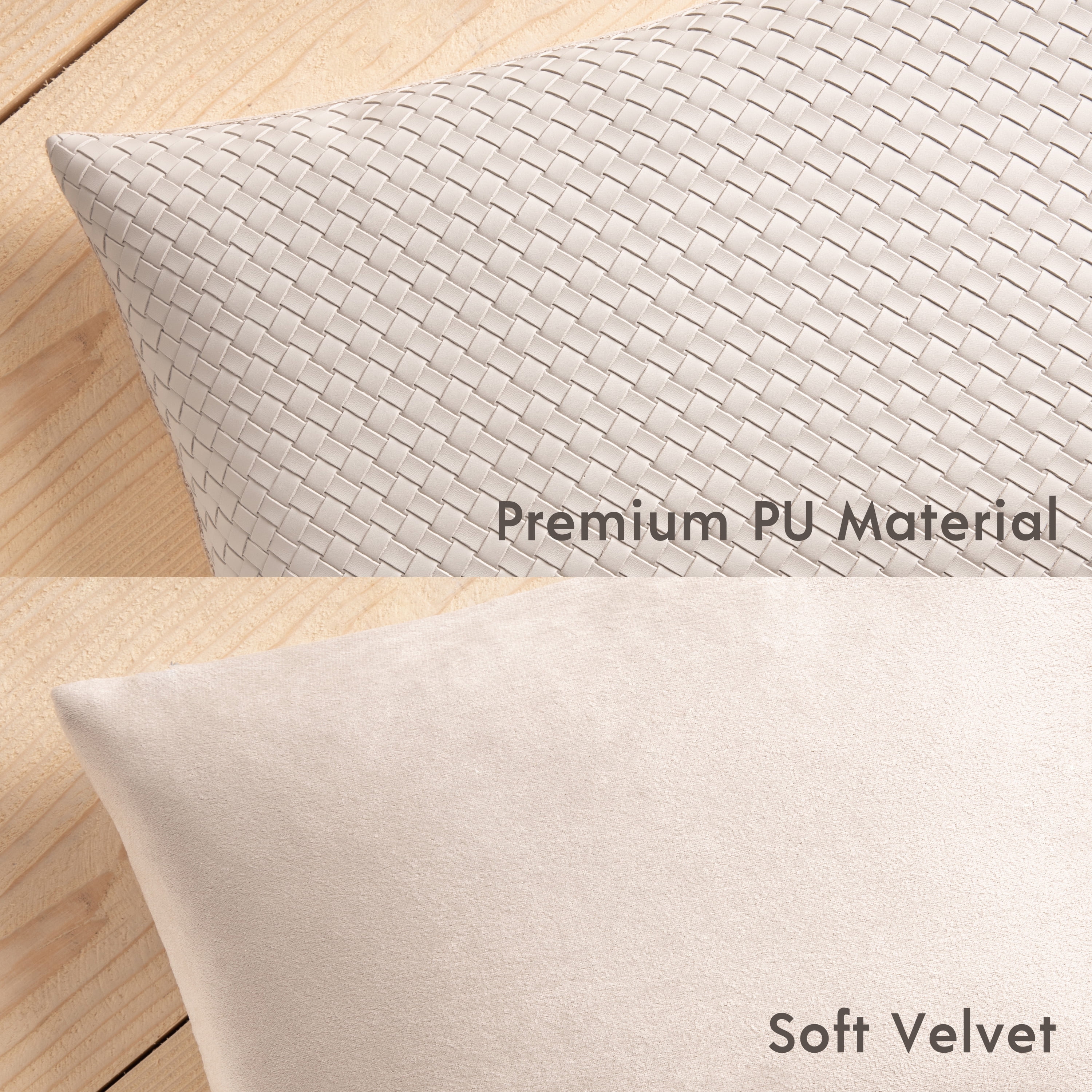 Phantoscope Modern Faux Leather Woven Square Cusion Solid Accent Decorative Throw Pillow for Couch, 18" x 18", Beige, 2 Pack
